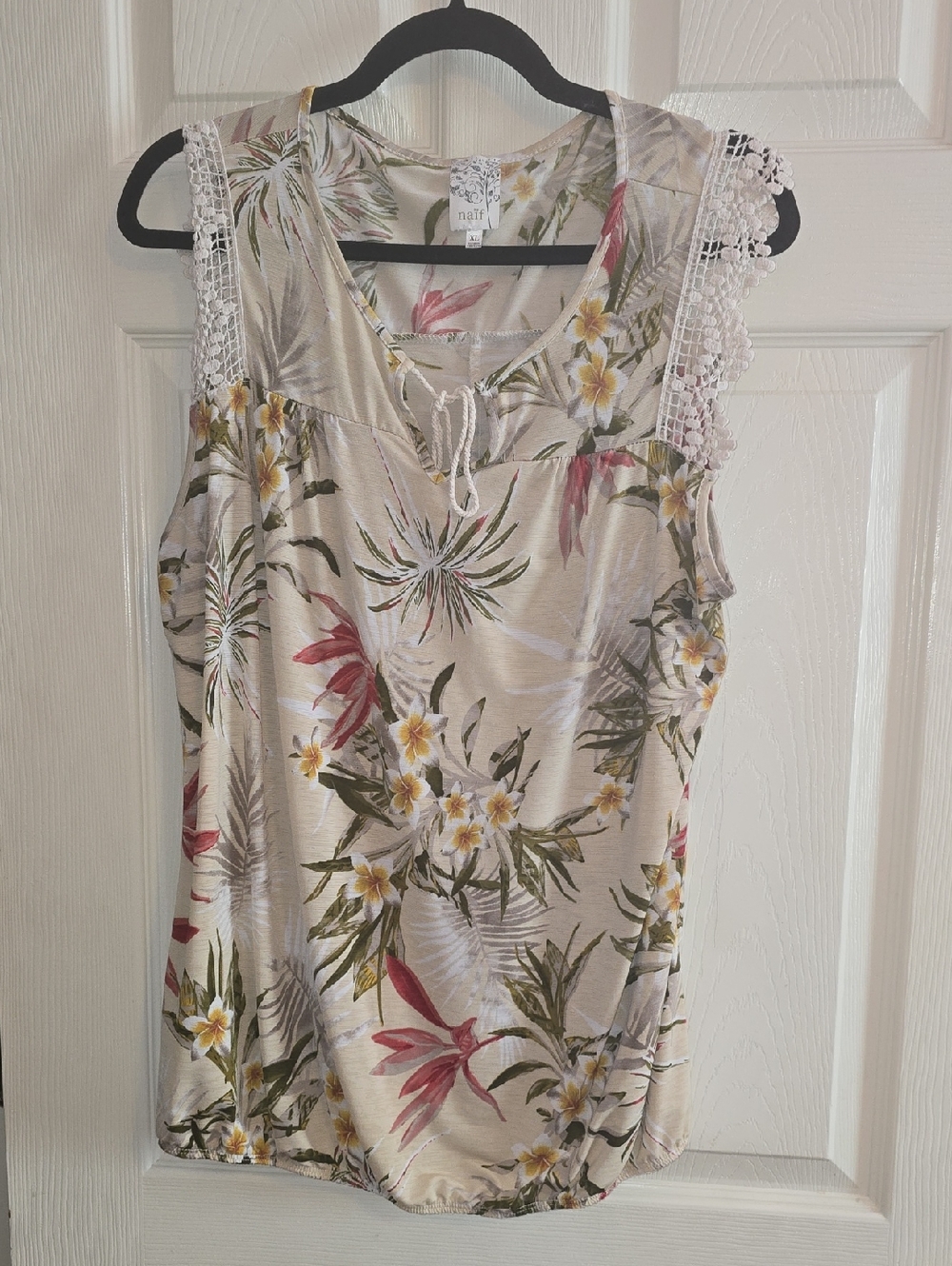NAIF Floral Tie-Neck Tank in Cream with Pink‎ & Yellow Blooms